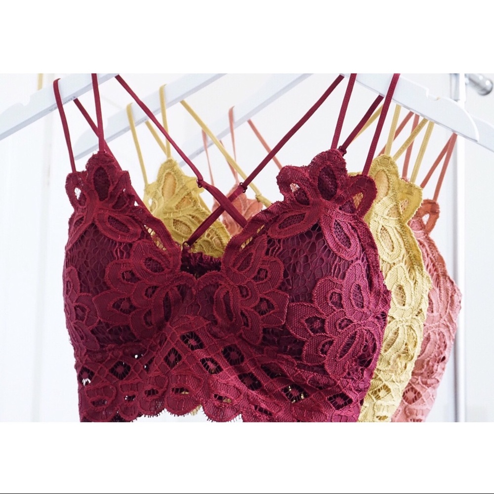 Double Strap Scalloped Lace Bralette Red Burgundy - Picture 3 of 7